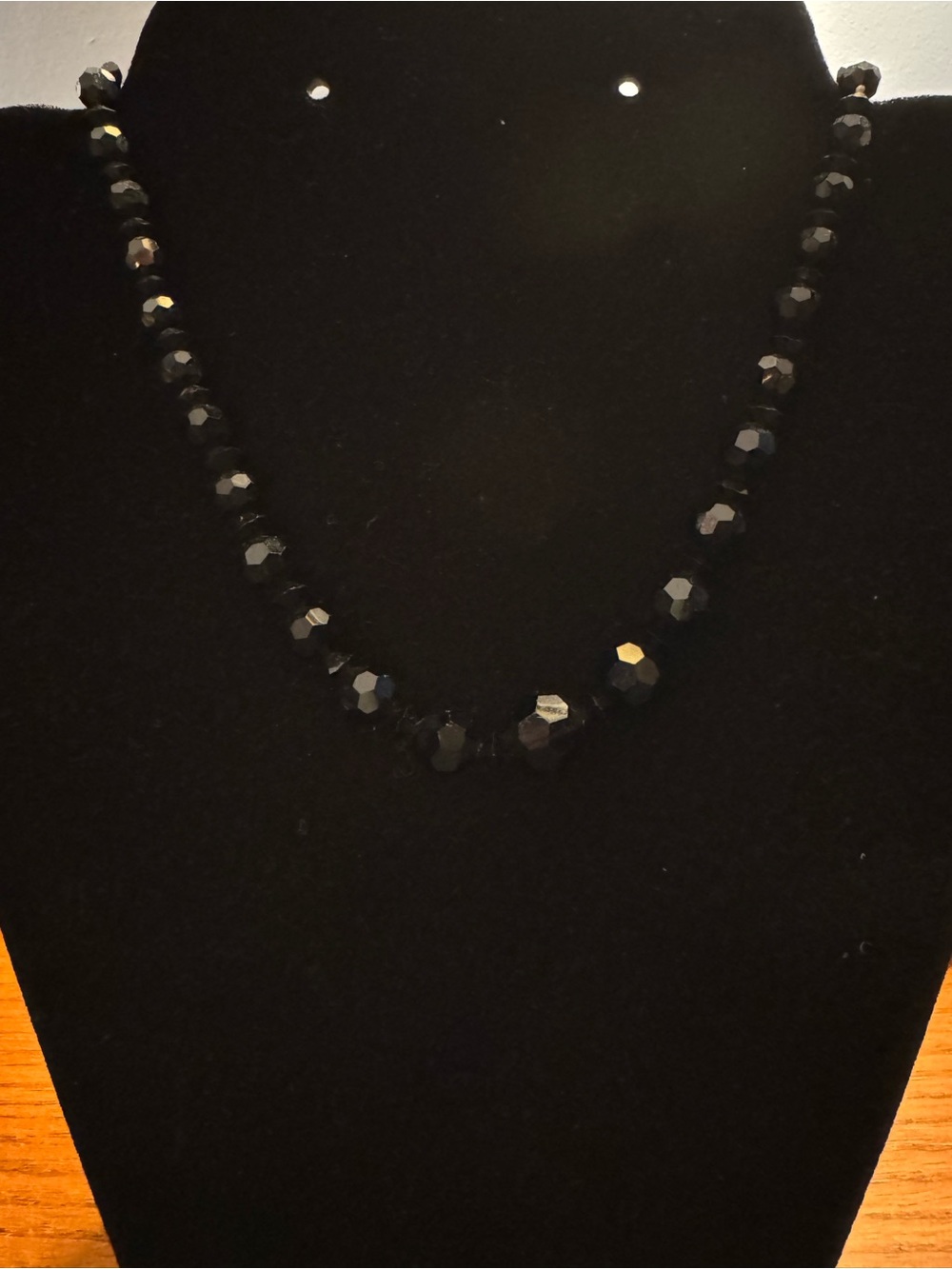 Vintage Black Faceted Glass Bead Necklace - Art Deco Choker - 14–17”